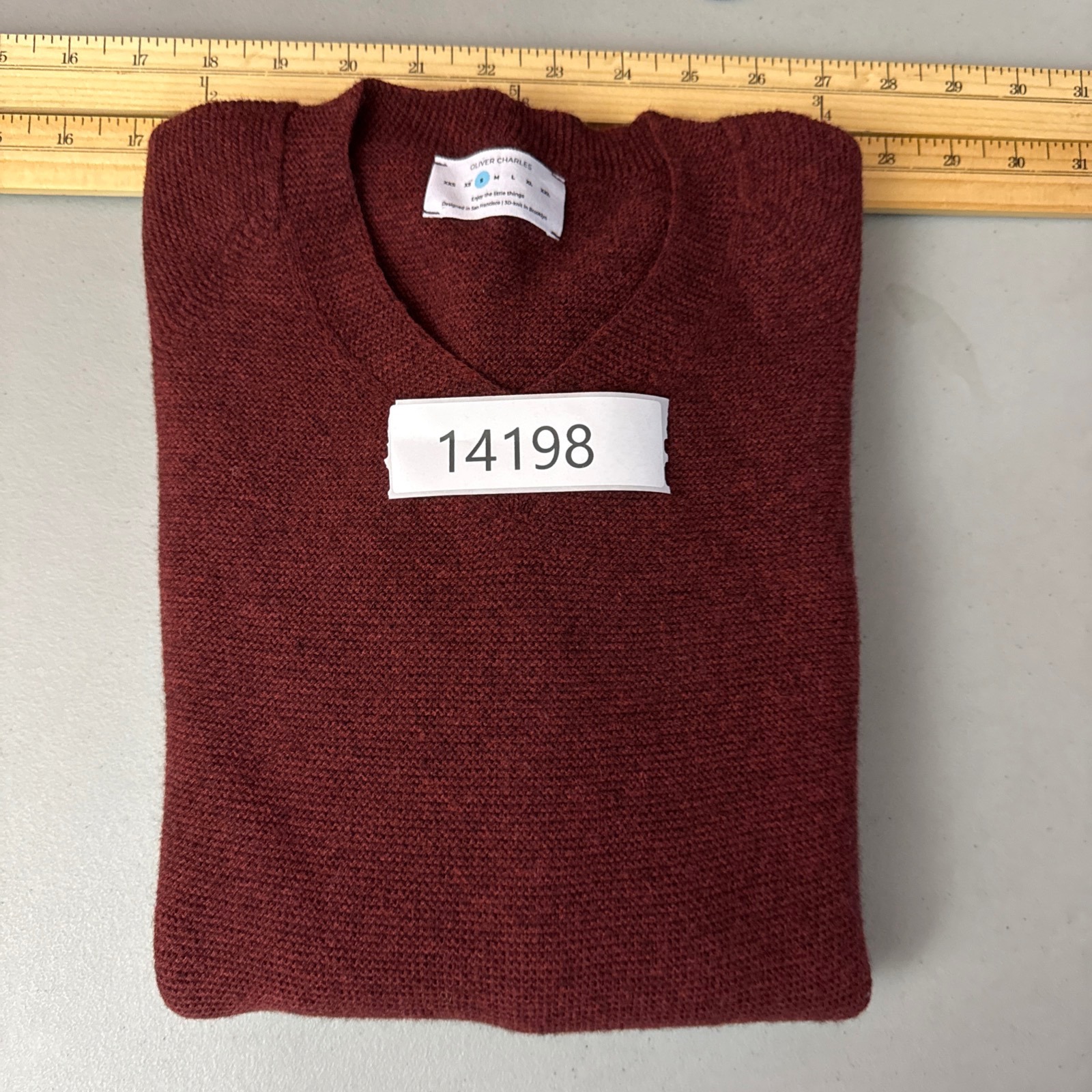 Oliver Charles Khullu V Neck Sweater Rust Yak Wool 3d Knit Small Usa — image 8 of 8